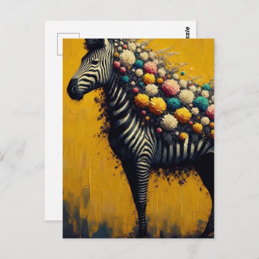 A floral Zebra Postkarte (Vorne/Hinten)