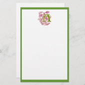 "A" florale Jugendstil-Monogramm Briefpapier (Vorne/Hinten)