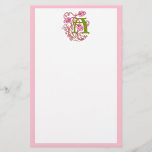 "A" florale Jugendstil-Monogramm Briefpapier