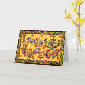 A folk art Russian "Happy Birthday" Karte (Gelbe Blume)