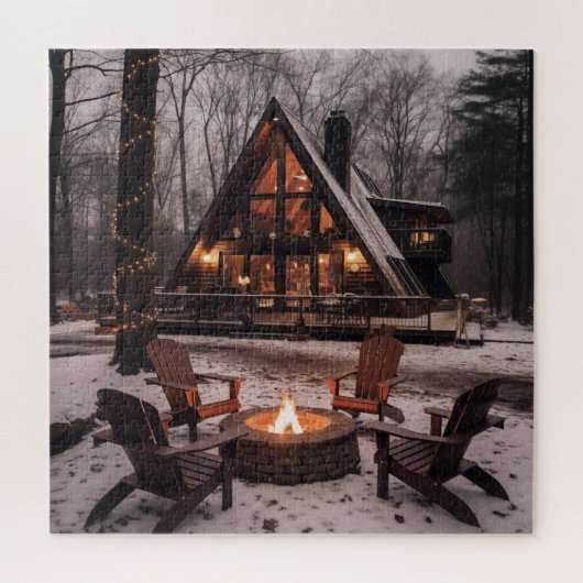 A-Frame Cabin Winter Schnee große Puzzle Puzzle (Vertikal)
