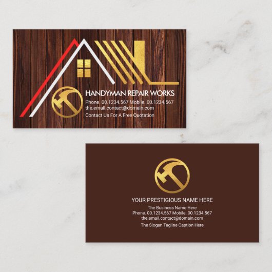 A-Frame Gold Dachziegel Holz Handyman Builder Visitenkarte (Vorne/Hinten)