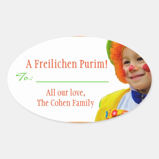 A Freilichen Purim Label Ovaler Aufkleber (Vorderseite)