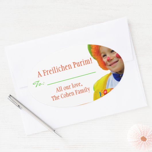 A Freilichen Purim Label Ovaler Aufkleber (Umschlag)
