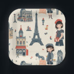 A French Girl's Day Out Pappteller<br><div class="desc">Unique French pattern perfect for a young girl's Parisian themed birthday party.</div>
