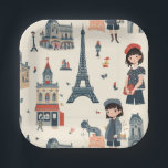 A French Girl's Day Out Pappteller<br><div class="desc">Unique French pattern perfect for a young girl's Parisian themed birthday party.</div>