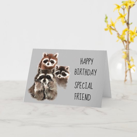 A Friend Like You Journey Raccoon Birthday Fun Karte (Gelbe Blume)