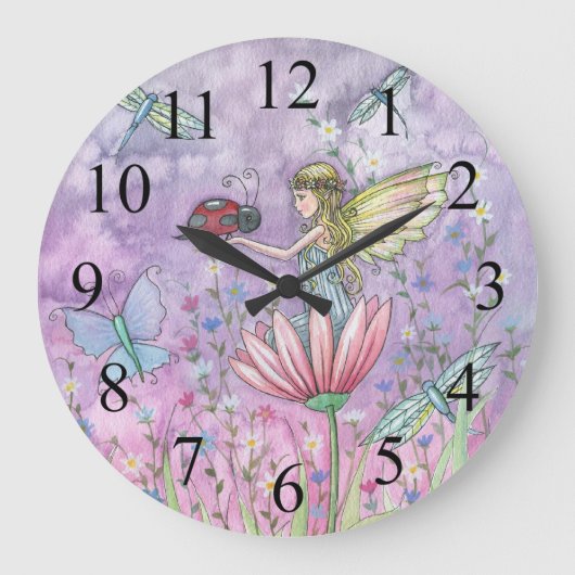 A Friendly Encounter Fairy and Ladybug Clock Große Wanduhr (Vorderseite)