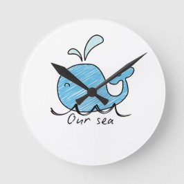 A FRIENDLY WHALE IN HIS SEA  Round Clock Runde Wanduhr