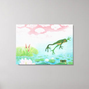 A Frog Jumps Into The Pond Illustration  Leinwanddruck