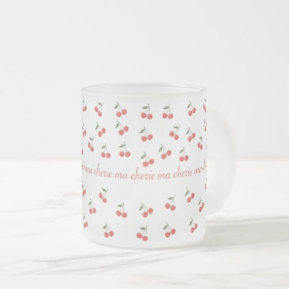 A frosted glass mug with cherry pattern mattglastasse