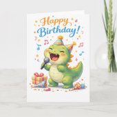 A fun dinosaur singing happy birthday karte (Vorderseite)