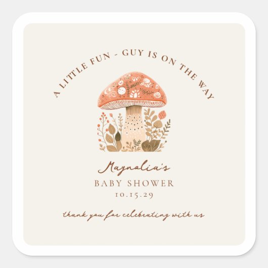 A Fun Little Guy is on the Way Baby Shower  Quadratischer Aufkleber (Vorderseite)