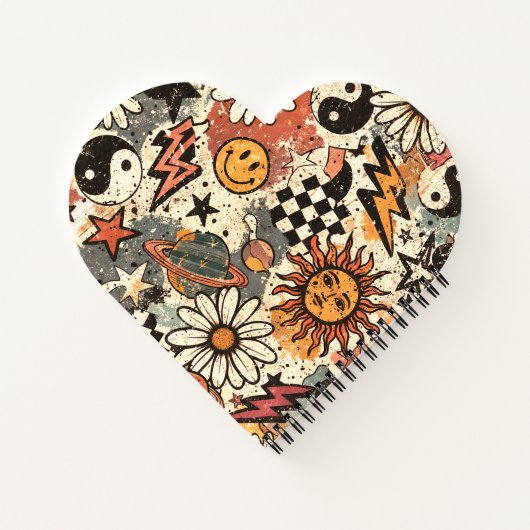 A fun retro 90s pattern featuring cheerful happy f notizblock (Rückseite)