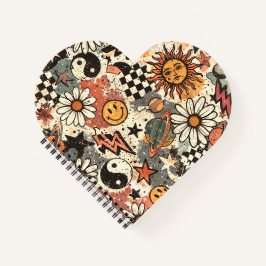 A fun retro 90s pattern featuring cheerful happy f notizblock