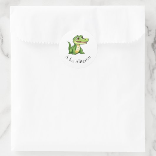 A für Alligator Runder Aufkleber (Tasche)