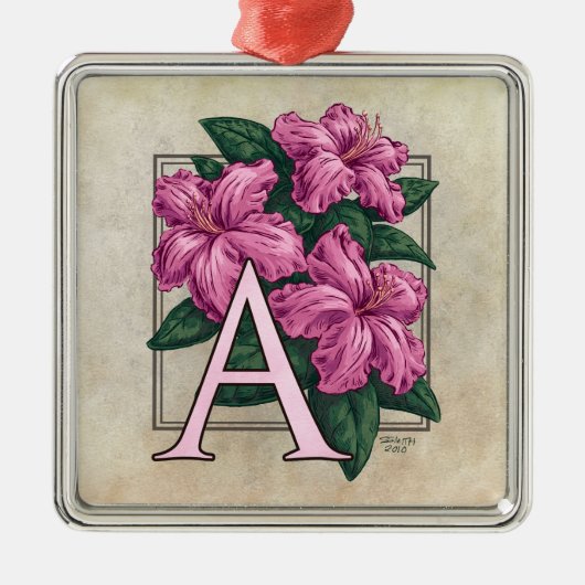 A für Azalea Blume Monogram Square Prem Ornament Aus Metall (Vorne)