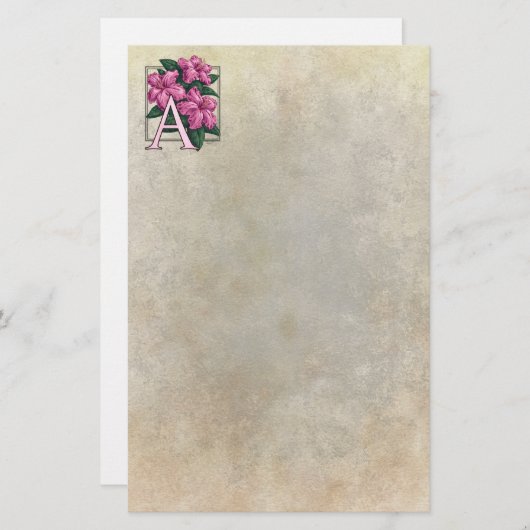 A für das Azaleen-Blumen-Monogramm-Pergament Briefpapier (Vorne/Hinten)