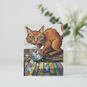 A ginger cat knocks over a glass of ice postkarte (Stehend Vorderseite)