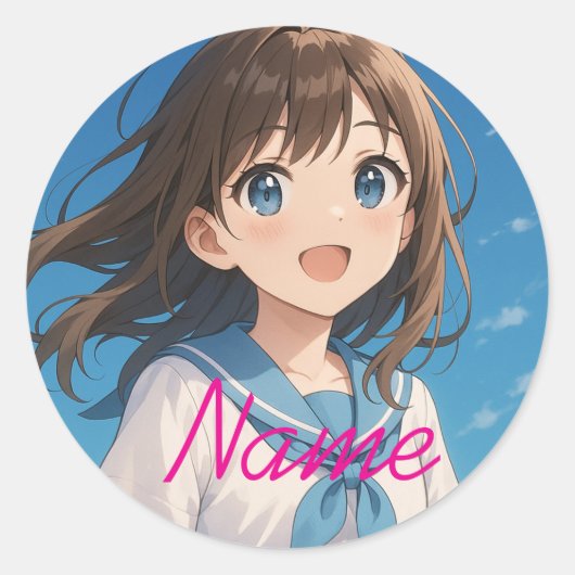 A Girl under the Summer Sky Runder Aufkleber (Vorderseite)