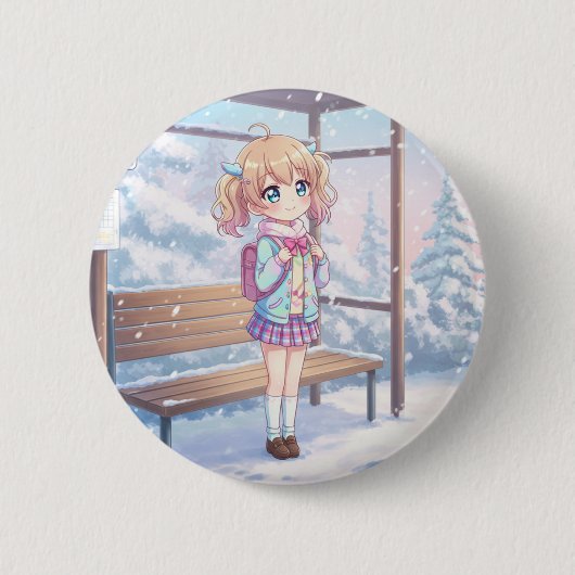 A Girl Waiting for a Bus in the Snow Button (Vorderseite)