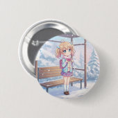A Girl Waiting for a Bus in the Snow Button (Vorne & Hinten)