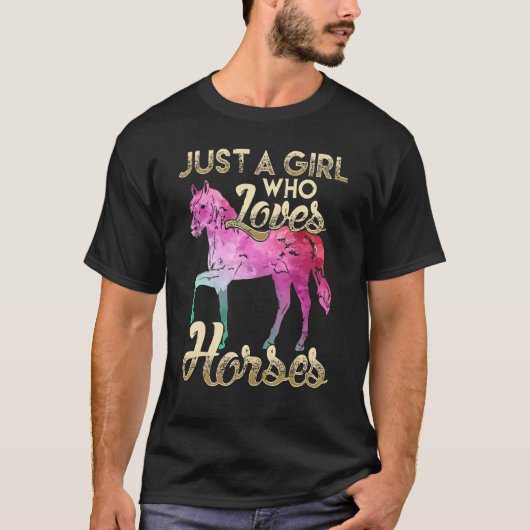 A Girl Who Loves Horses Floral Horse 1 T-Shirt (Vorderseite)