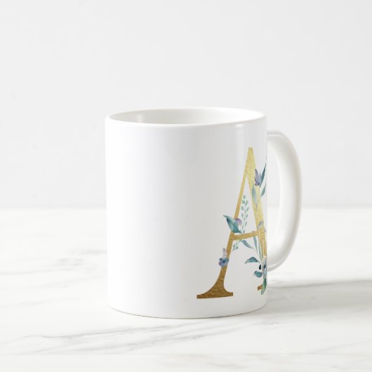 A, Goldvorlauf mit blauem Blumenblättern Kaffeetasse (VorderseiteRechts)