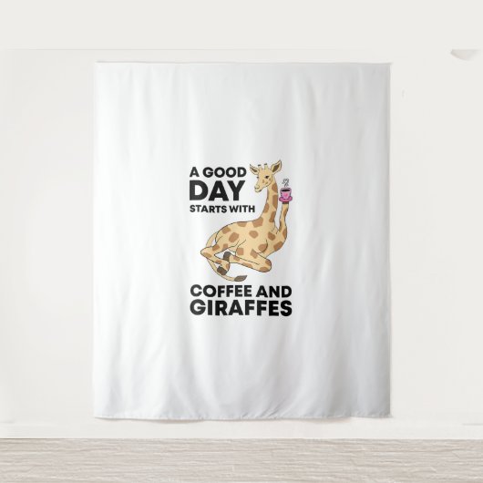 A Good Day Starts With Coffee & Giraffe Gift Funny Wandteppich (Vorderseite)