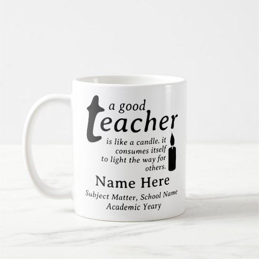 A Good Teacher Is Like a Candle Personalized Name Kaffeetasse (Links)