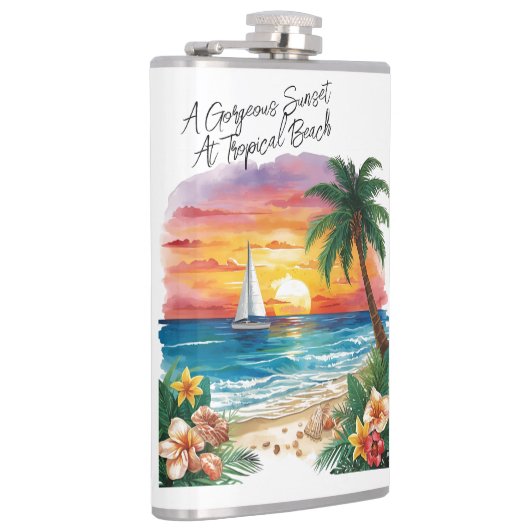 A Gorgeous Sunset At Tropical Beach, Vacation, Flachmann (Rechts)