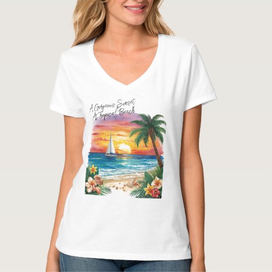 A Gorgeous Sunset At Tropical Beach, Vacation, T- T-Shirt (Vorderseite)