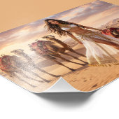 A Graceful Woman with Camels at Sunset Fotodruck (Ecke)