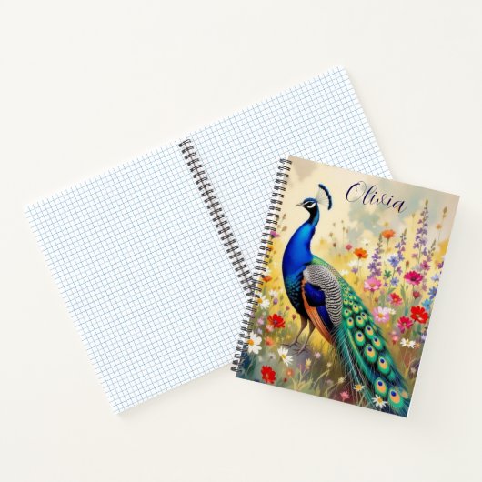 A Green and Blue Peacock in Flowers Personalized Notizblock (Innenseite)