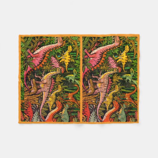A Group of Dinosaurs in the Forest on a  Fleecedecke (Vorderseite (Horizontal))