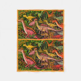 A Group of Dinosaurs in the Forest on a  Fleecedecke