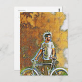 A guy with his bicycle postkarte (Vorne/Hinten)