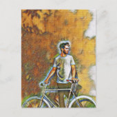 A guy with his bicycle postkarte (Vorderseite)