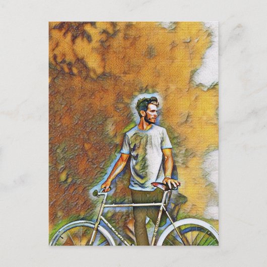 A guy with his bicycle postkarte (Vorderseite)