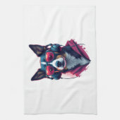 A Habu dog wearing sunglasses and headphones  Geschirrtuch (Vertikal)