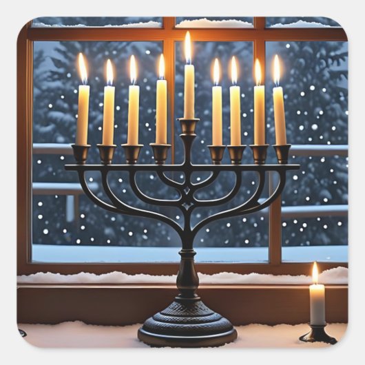 A Hanukkah Winter Night Quadratischer Aufkleber (Vorderseite)