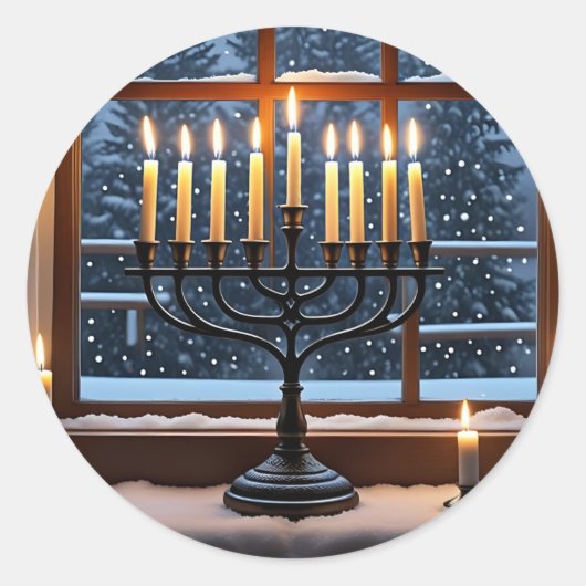 A Hanukkah Winter Night Runder Aufkleber (Vorderseite)