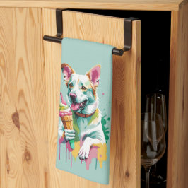 A Happy Dog eating an ice-cream Geschirrtuch