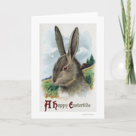 A Happy EastertideGray Rabbit Scene Feiertagskarte (Vorderseite)