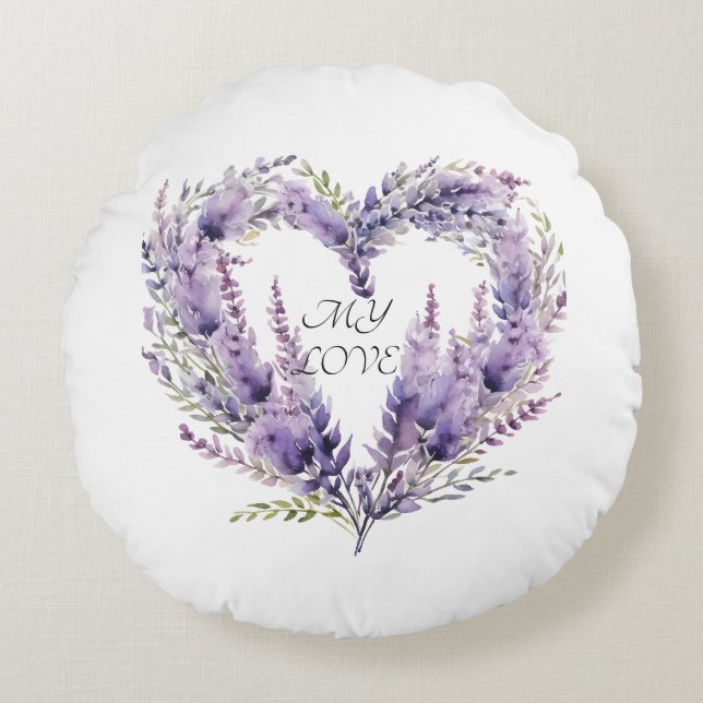 A Heart of Lavender. Floral Purple Pattern Rundes Kissen (Vorderseite)