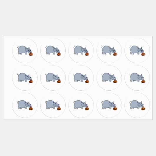 A Hippo with a Pumpkin Bag Etiketten (Blatt)