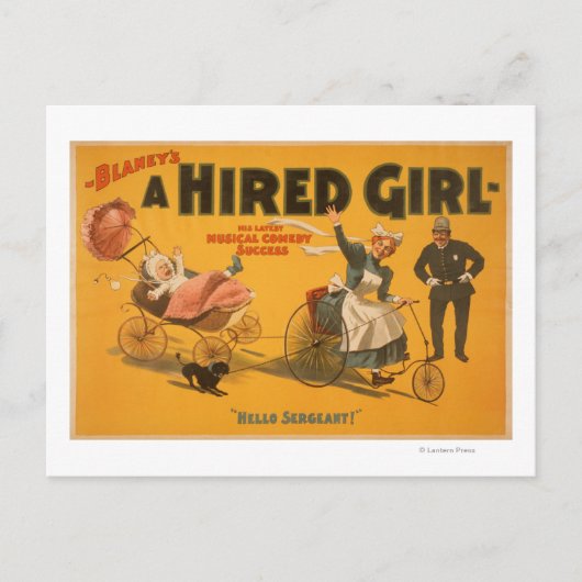 "A Hired Girl" Comedy Success Theater Poster Postkarte (Vorderseite)