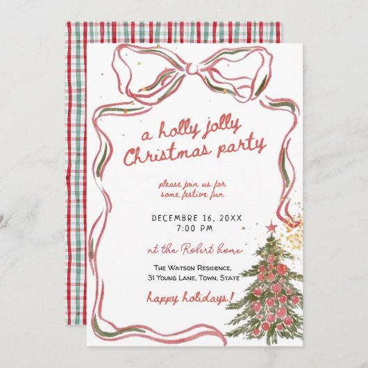 A holly jolly hand drawn christmas party einladung (Vorne/Hinten)