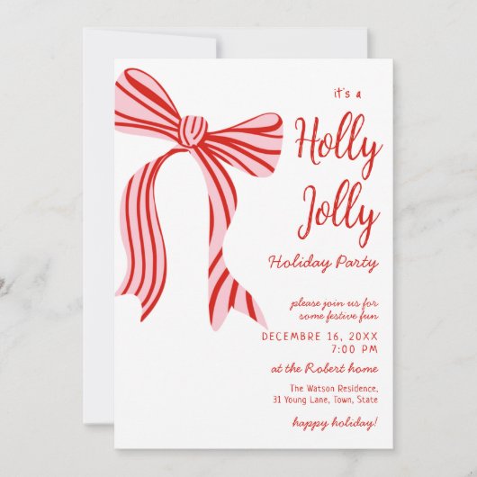 A holly jolly Pink Red Coquette Bow christmas Einladung (Vorderseite)