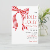 A holly jolly Pink Red Coquette Bow christmas Einladung (Stehend Vorderseite)